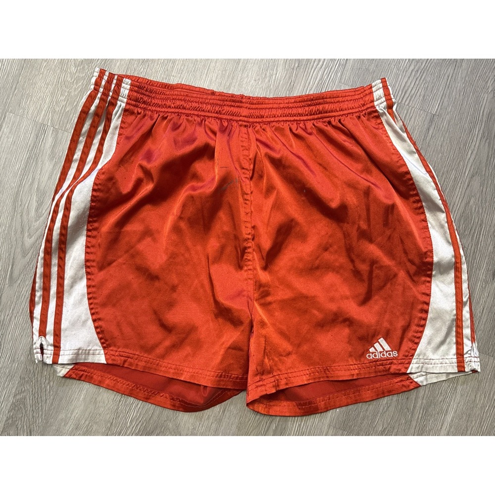 Vintage Adidas Orange 3 Stripe Athletic Shorts Mens Large Y2K 256674 10736
